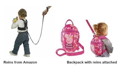 Child in reins and backpack with reins attached