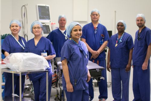 Hospital nurses in blue uniform