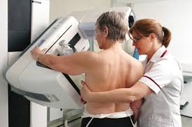 Woman having mammogram