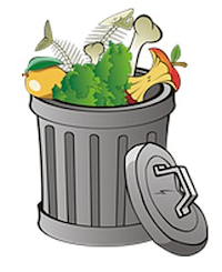 Dustbin with discarded food graphic Dustbin with discarded food graphic