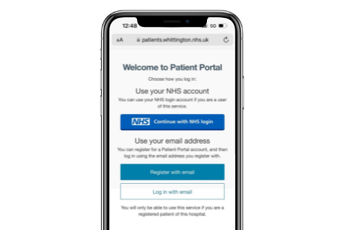 An image of our patient portal page on an iphone