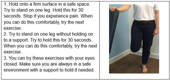 Level 2 balance exercise chart
