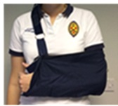 Arm in blue sling